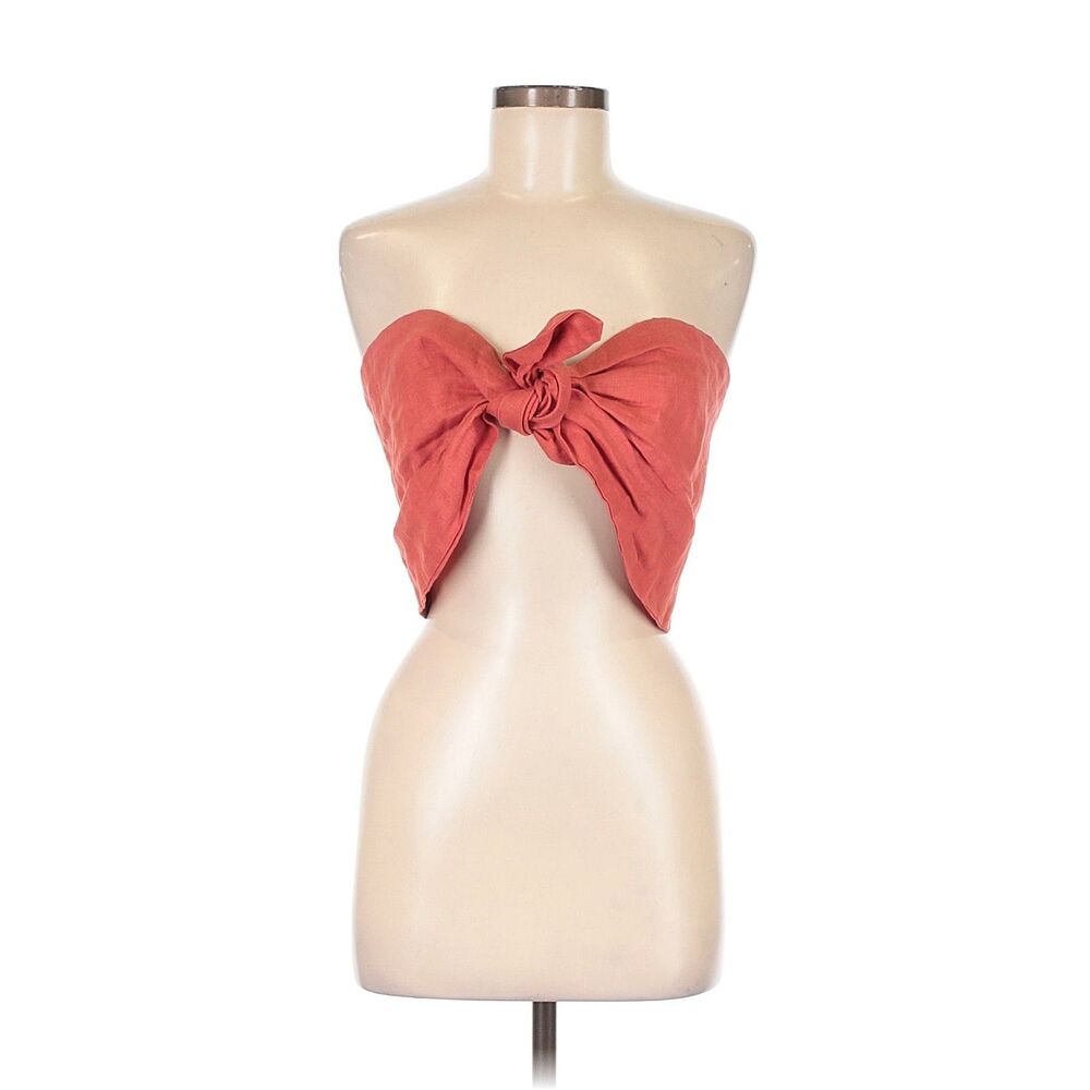 Posse Red Linen Look Strapless Tube Top Bandeau One Size Adjustable Resort